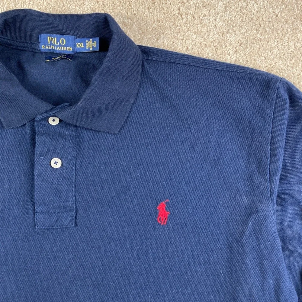 Polo‎ Ralph Lauren Mens XXL Navy Blue Long Sleeve Custom Fit Polo Shirt Red Pony